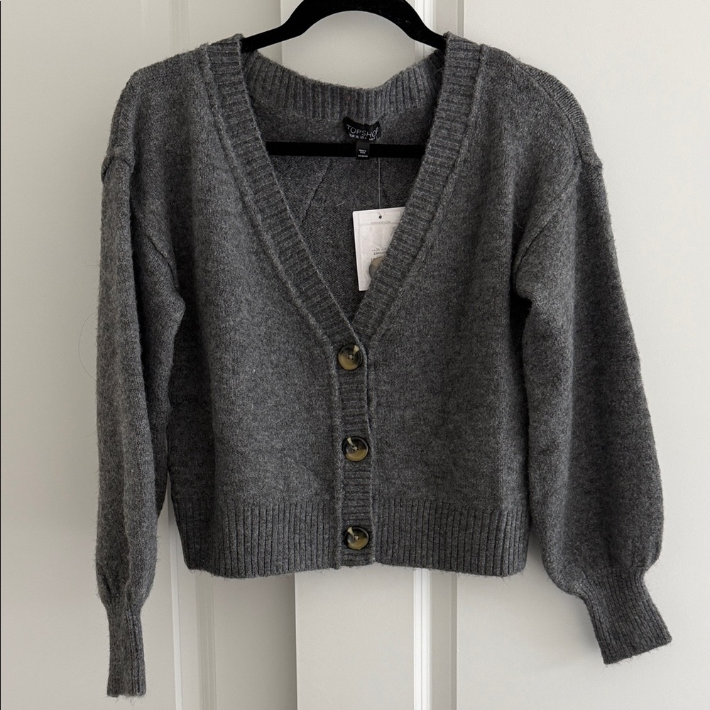 Topshop Charcoal Button-Up Cardigan